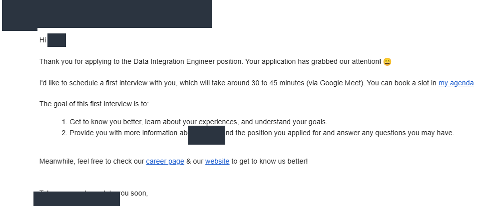 Invitation à entretien reçue : Data Integration Engineer